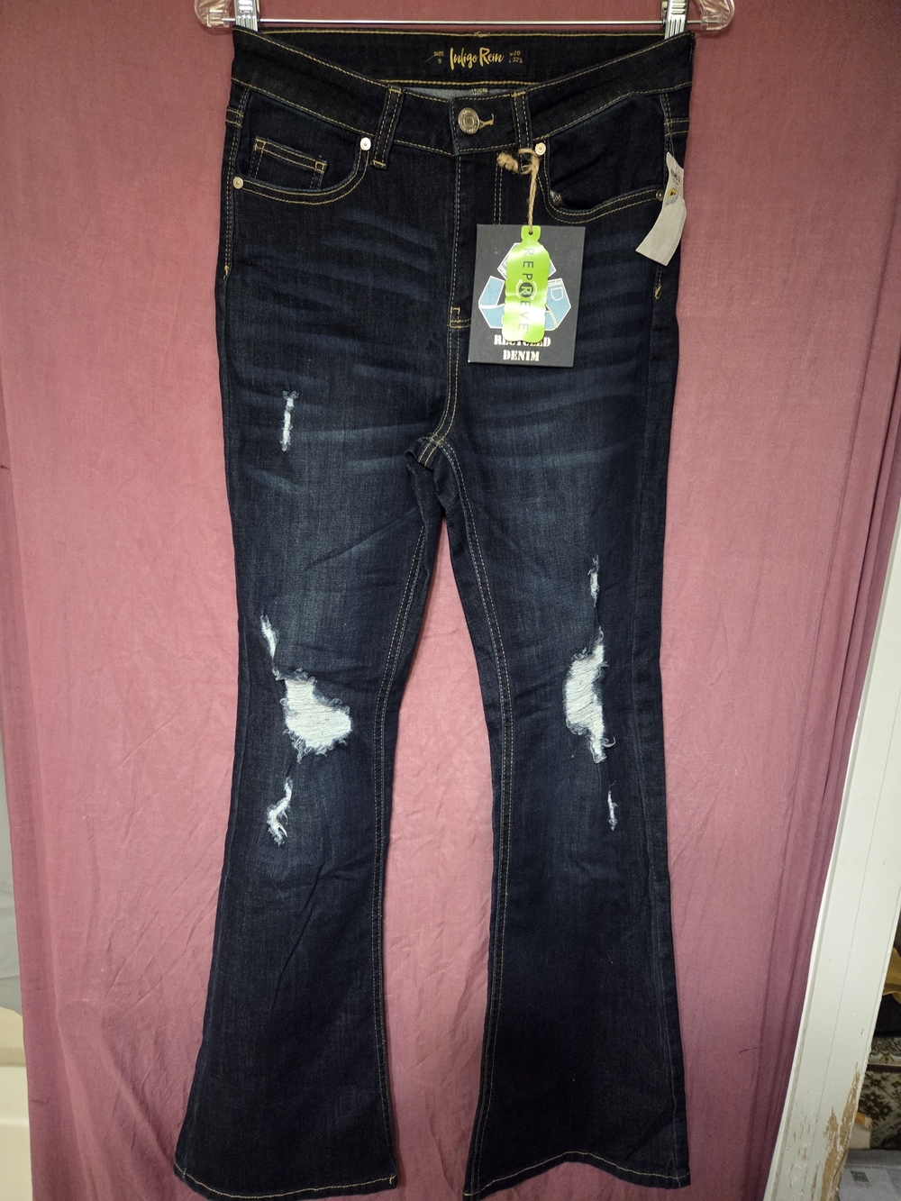 Women's Dark Blue Distressed Bootcut Jeans